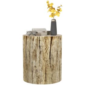 HOMCOM 17" Tall Tree Stump End Table, Concrete Sofa Side Table for Indoor and Outdoor Use, Garden Stool, Natural