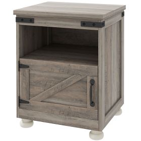 HOMCOM Side Table with Storage, End Table with Open Shelf, Cupboard and Wood Legs, Modern and Farmhouse Style, Gray
