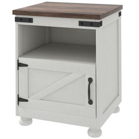 HOMCOM Side Table with Storage, End Table with Open Shelf, Cupboard and Wood Legs, Modern and Farmhouse Style, White