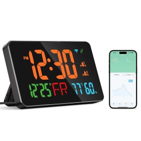 WiFi Auto Set Alarm Clock LED Digital Clock With 2 Alarm Setting Snooze 4 Brightness Levels Auto Light Sensing Temperature Humidify Monitor App C