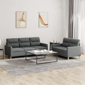 2 Piece Sofa Set with Cushions Dark Gray Fabric