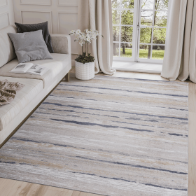 LOOM & LUXE Collection 8X10 Ivory/Blue /Striped Non-Shedding Living Room Bedroom Dining Home Office Stylish and Stain Resistant Area Rug