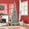 HOMCOM 7.5ft Flocked Pencil Tree, Pop Up Xmas Pencil Tree, Holiday Home Indoor Decoration for Party with Automatic Open, Green