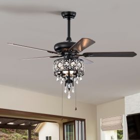 52'' Crystal Shade Ceiling Fan Lamp With Remote Control,3 Speed ,4 Timing , 5 Reversible Blades Crystal Ceiling Fan (Color: as Pic)