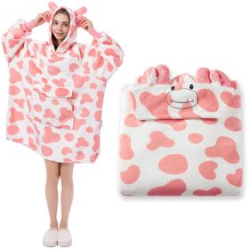 Krifey Wearable Blanket Hoodie, Oversized Sherpa Hooded as Christmas, Birthday Gifts for Mom Women Girlfriend Men (Color: Pink Cow, size: Size)