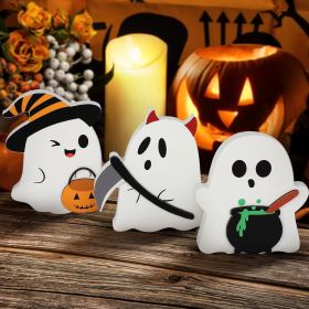 Halloween Decorations Indoor, Wooden Tiered Tray Decor Table Sign Set of 3 (Color: C-Ghost)